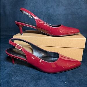 Slingback Kitten Heels For Women Wine Patent Heels Pointed Toe